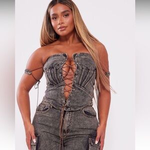🆕🤍Shape Brown Denim Lace Up Front Corset